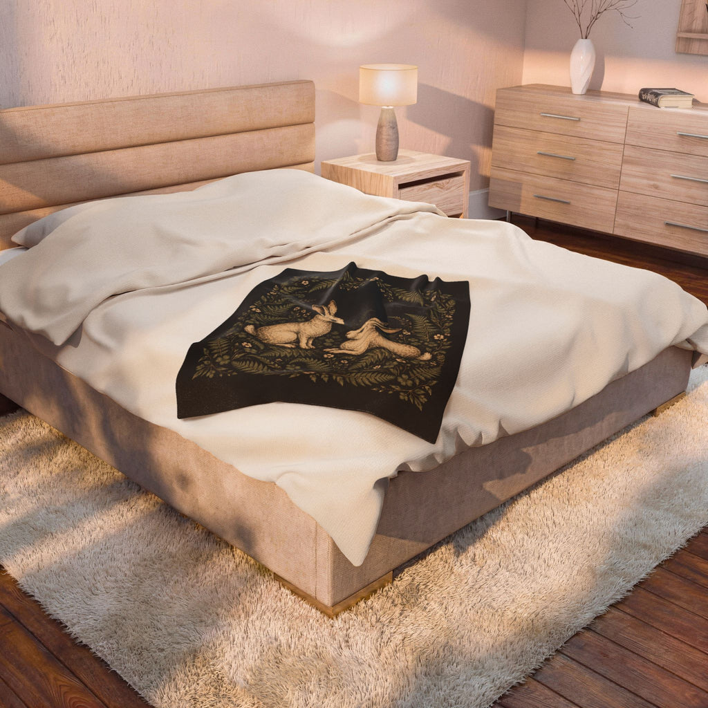 Hopping Rabbits Velveteen Plush Blanket