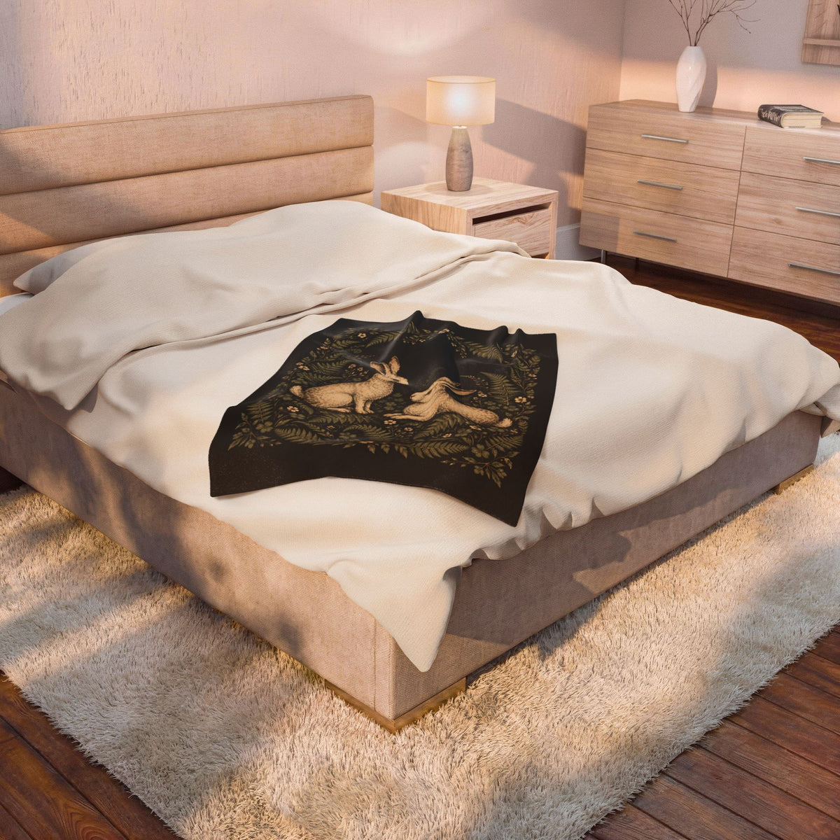 Hopping Rabbits Velveteen Plush Blanket