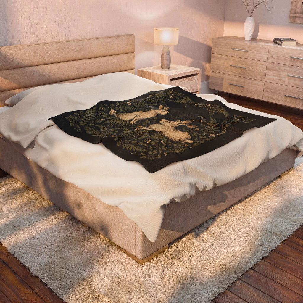 Hopping Rabbits Velveteen Plush Blanket
