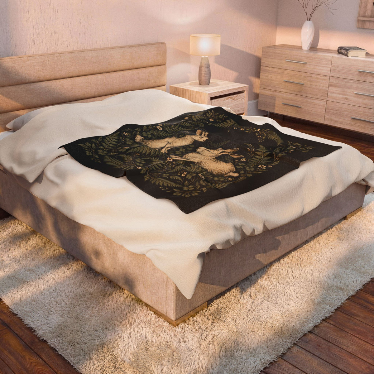 Hopping Rabbits Velveteen Plush Blanket