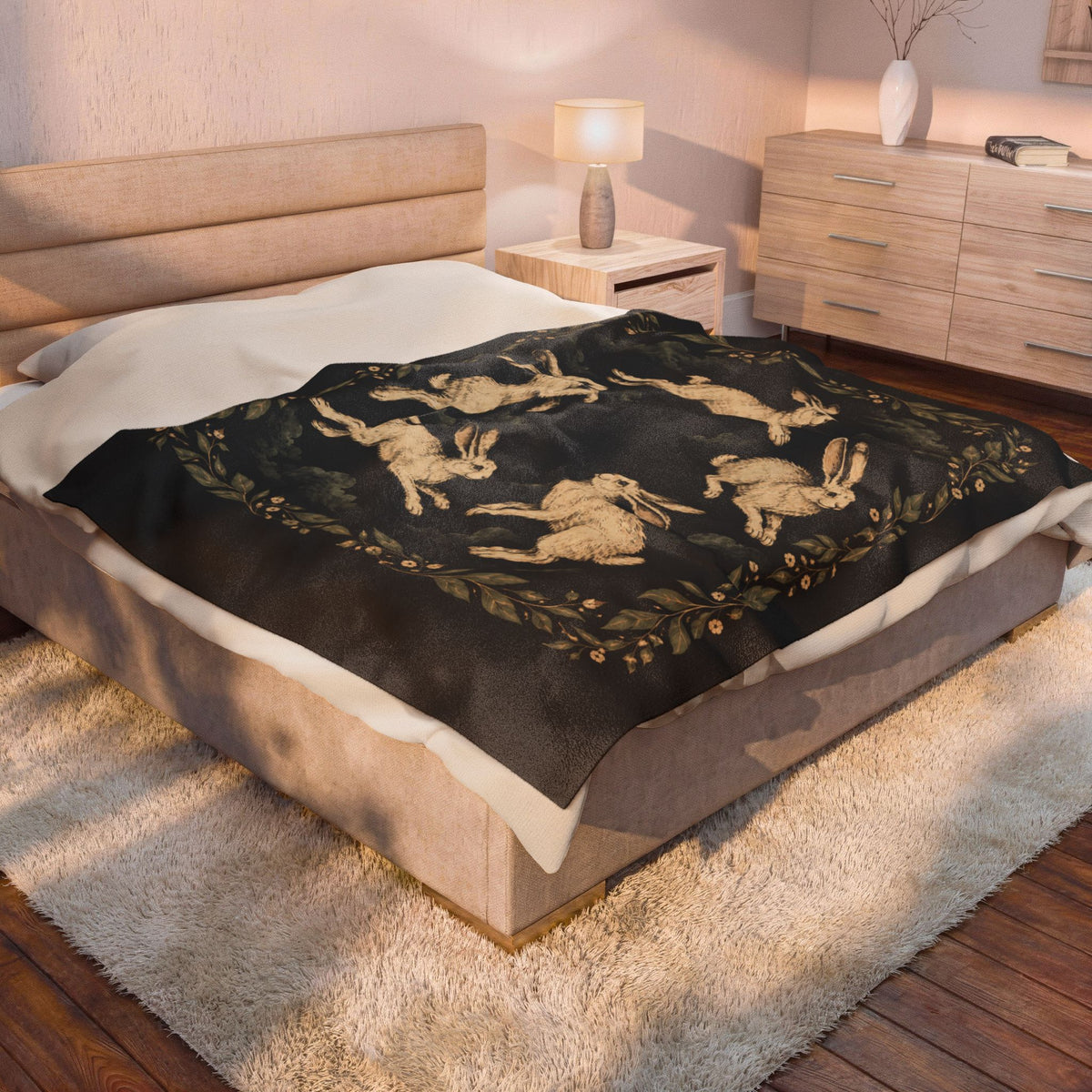 Hopping Rabbits Velveteen Plush Blanket