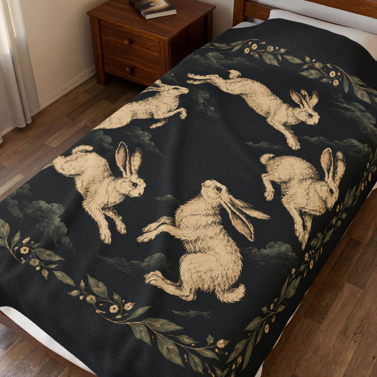 Hopping Rabbits Velveteen Plush Blanket