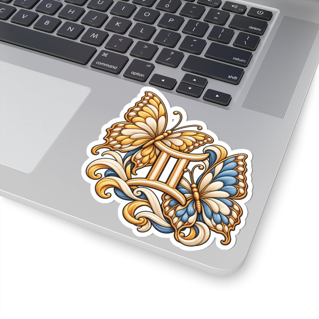 Gemini (Butterfly) Astrology Kiss-Cut Sticker | Blue & Yellow Zodiac Decal