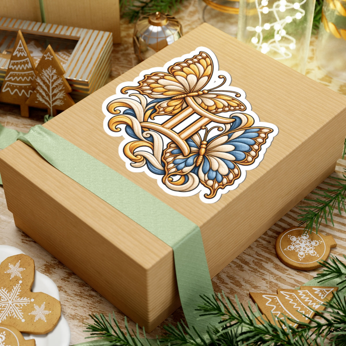 Gemini (Butterfly) Astrology Kiss-Cut Sticker | Blue & Yellow Zodiac Decal