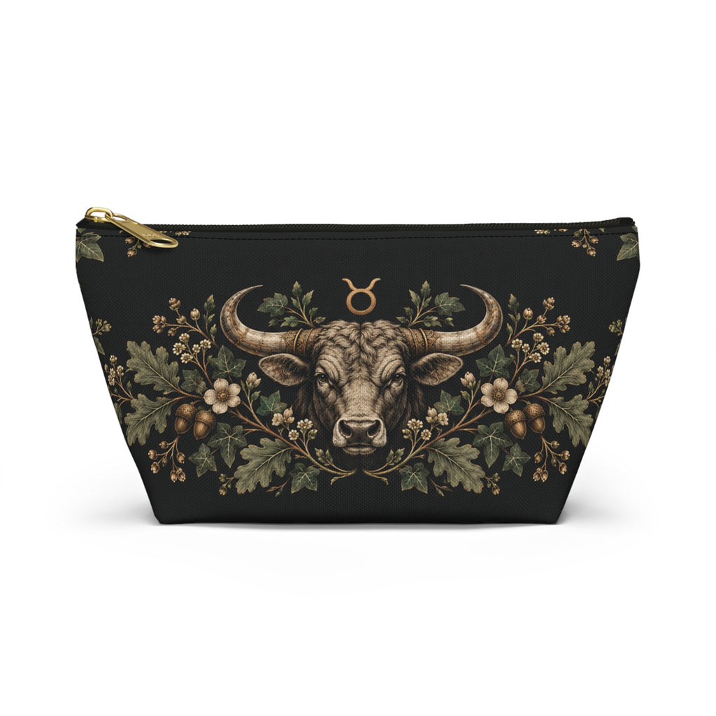 Taurus Zodiac Accessory Pouch, Vintage Bull T-Bottom Makeup Bag