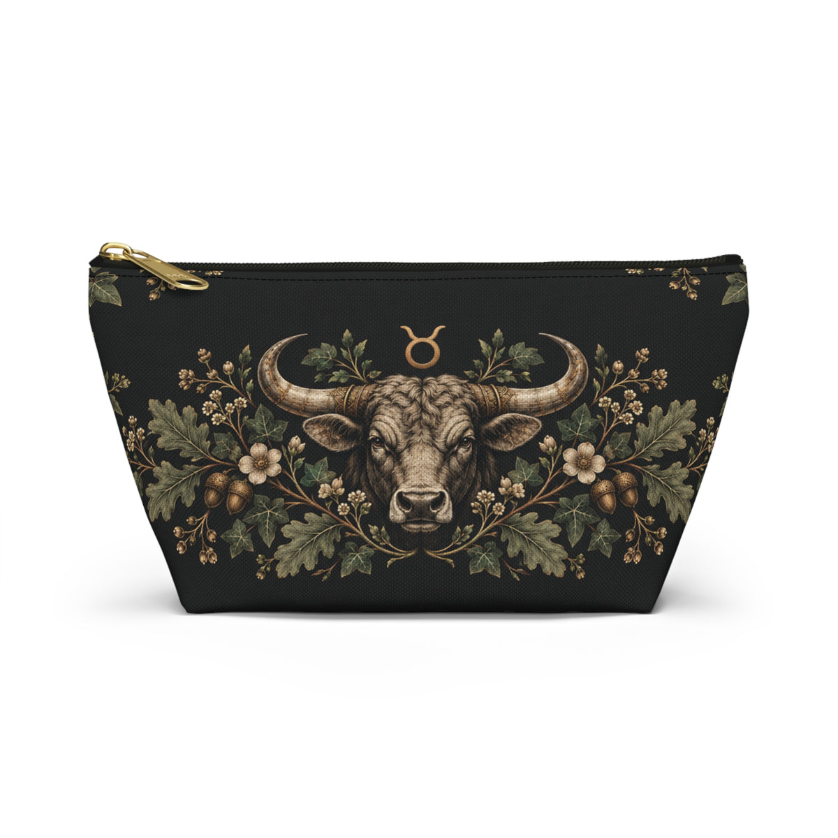 Taurus Zodiac Accessory Pouch, Vintage Bull T-Bottom Makeup Bag
