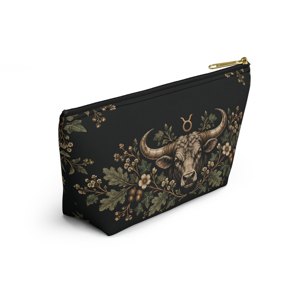 Taurus Zodiac Accessory Pouch, Vintage Bull T-Bottom Makeup Bag
