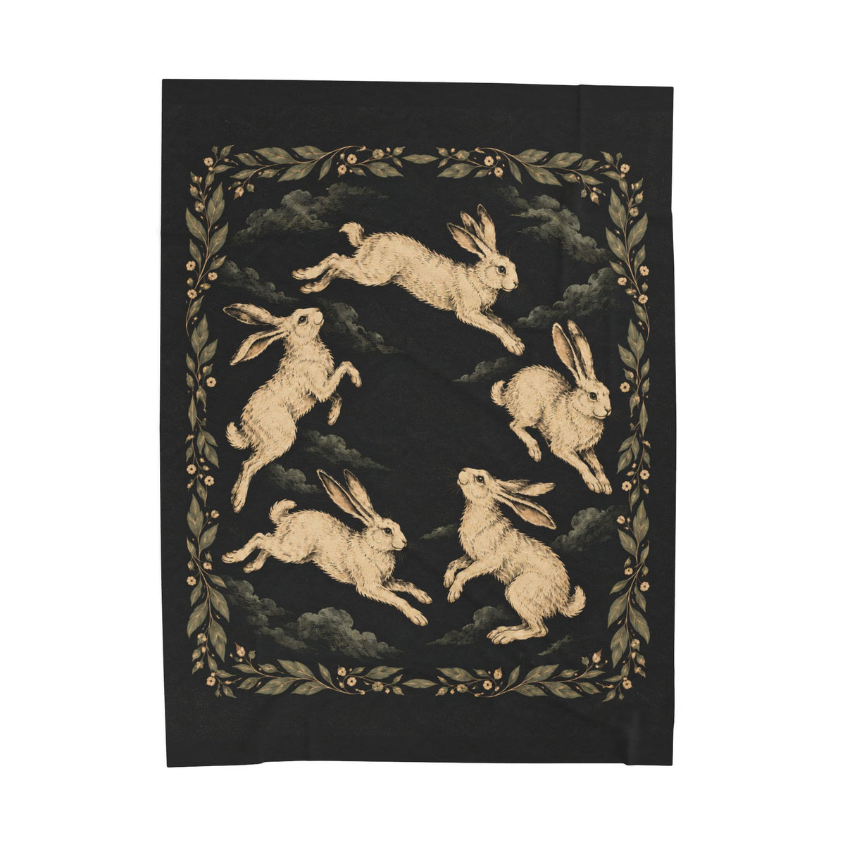 Hopping Rabbits Velveteen Plush Blanket
