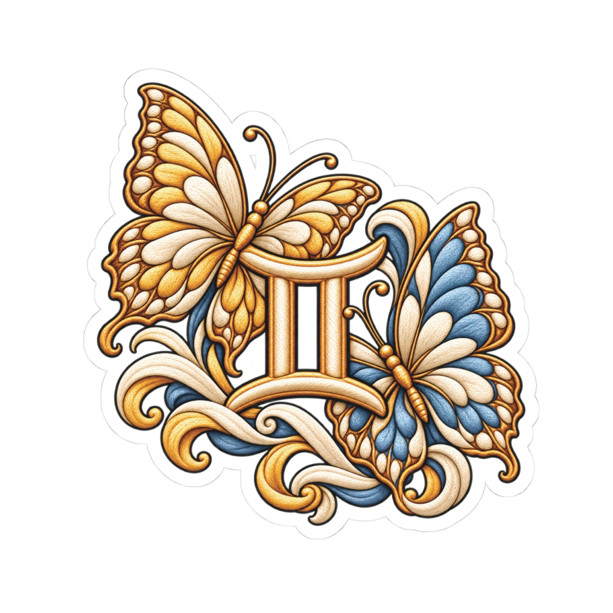 Gemini (Butterfly) Astrology Kiss-Cut Sticker | Blue & Yellow Zodiac Decal