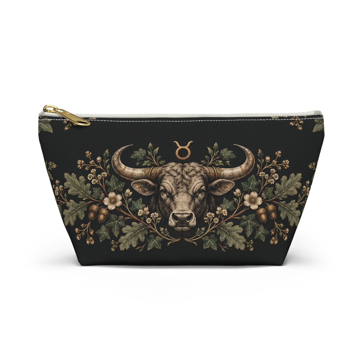 Taurus Zodiac Accessory Pouch, Vintage Bull T-Bottom Makeup Bag