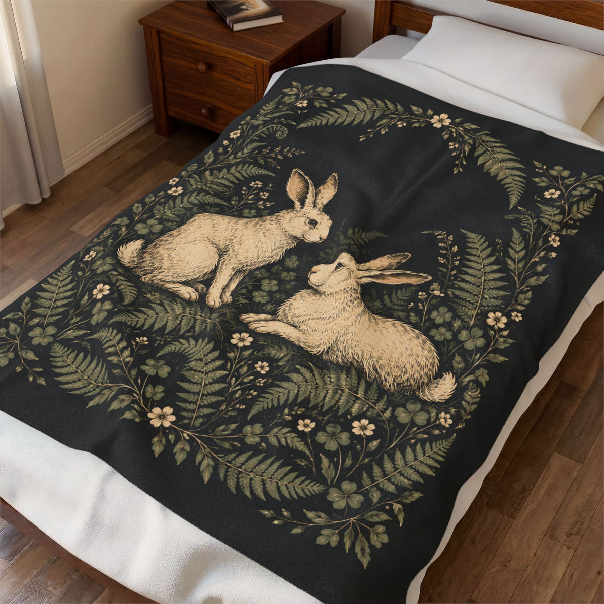 Hopping Rabbits Velveteen Plush Blanket