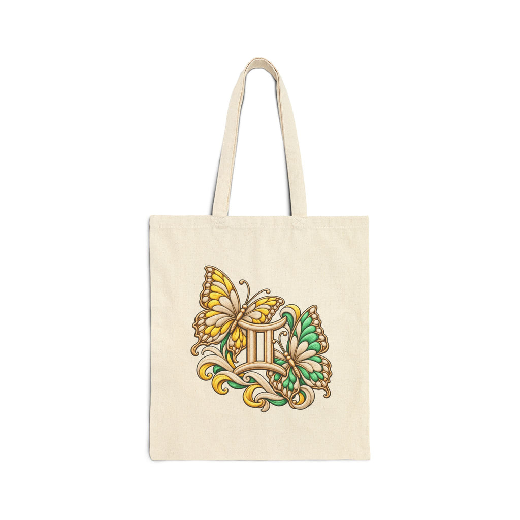 Gemini Butterfly Graphic Tote Bag, Zodiac Canvas Tote
