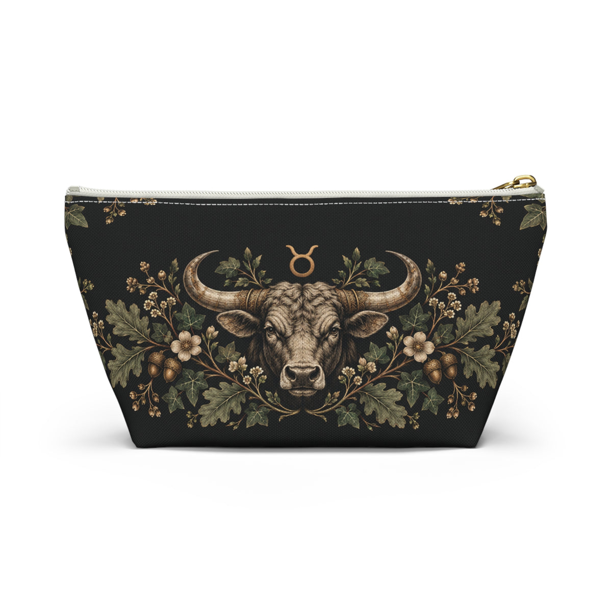 Taurus Zodiac Accessory Pouch, Vintage Bull T-Bottom Makeup Bag