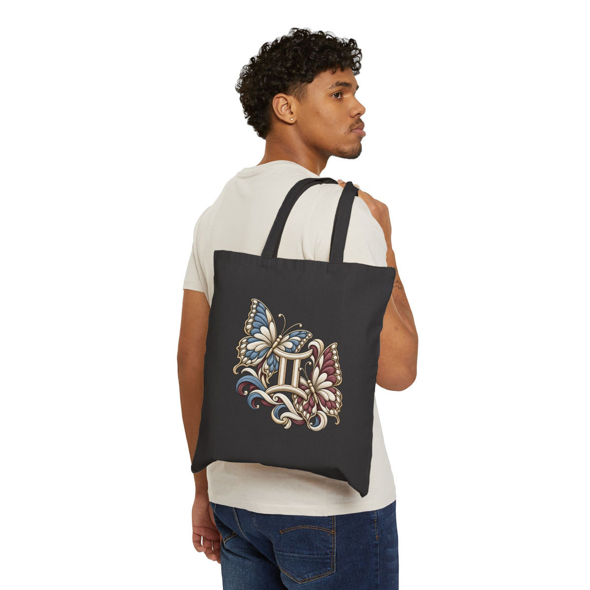 Gemini Butterfly Graphic Tote Bag, Zodiac Canvas Tote