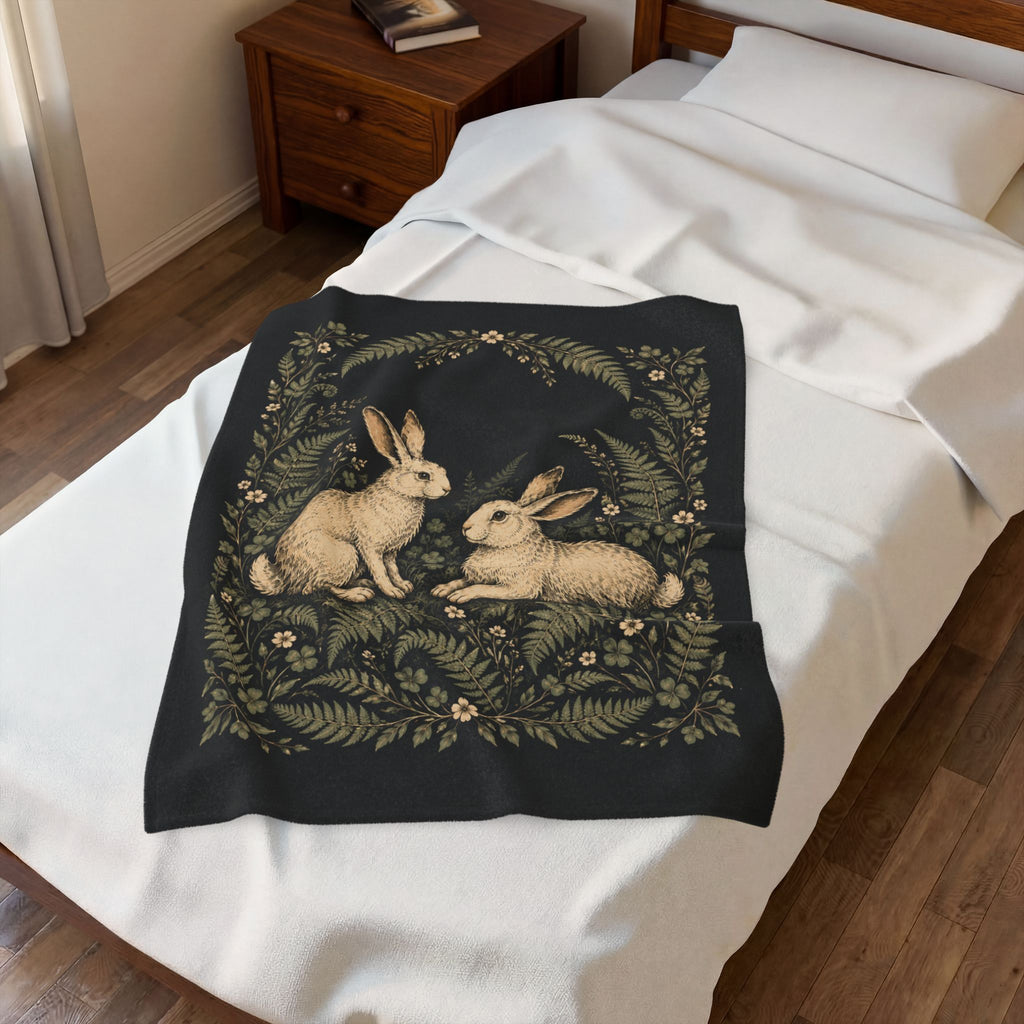 Hopping Rabbits Velveteen Plush Blanket